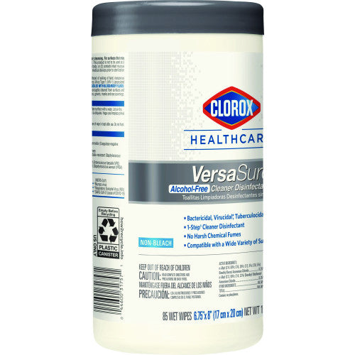 Clorox Healthcare VersaSure Cleaner Disinfectant Wipes, 1-Ply, 6.75 x 8, Fragranced, White, 85/Canister, 6 Canisters/Carton (31757)