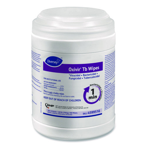 Diversey Oxivir TB Disinfectant Wipes, 7 x 6, White, 160/Canister, 12 Canisters/Carton (4599516)