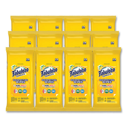 Fabuloso Multi Purpose Wipes, 1-Ply, 7 x 7, Lemon, White, 24/Pack, 12 Packs/Carton (98719)
