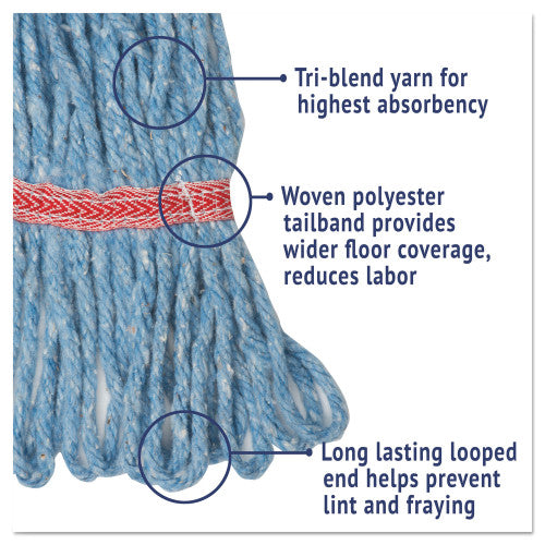 Boardwalk Super Loop Wet Mop Head, Cotton/Synthetic Fiber, 5" Headband, Large Size, Blue (BWK503BLEA)