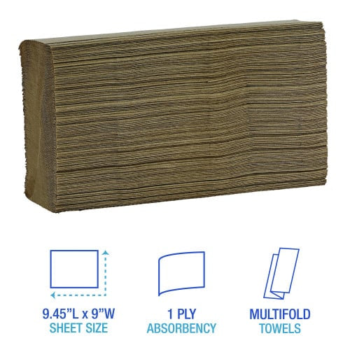 Boardwalk® Multifold Paper Towels, 1-Ply, Brown, 4000 Towels