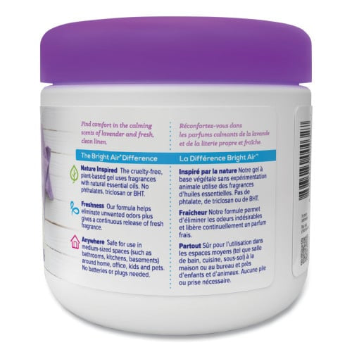 Bright Air Super Odor Eliminator, Lavender and Fresh Linen, Purple, 14 oz Jar, 6/Carton (900014CT)