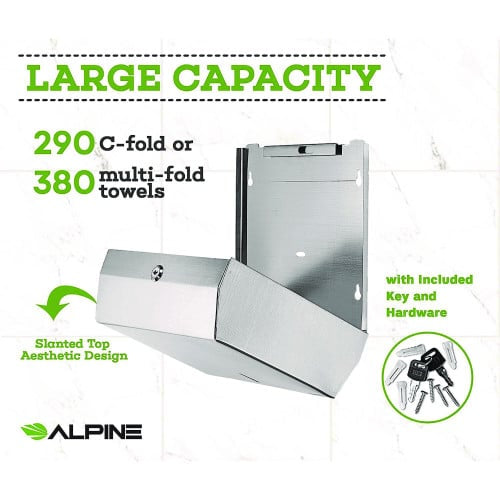 Alpine Horizontal C-Fold/Multi-Fold Paper Towel Dispenser, 10.2 x 4 x 11.2, Brushed Nickel