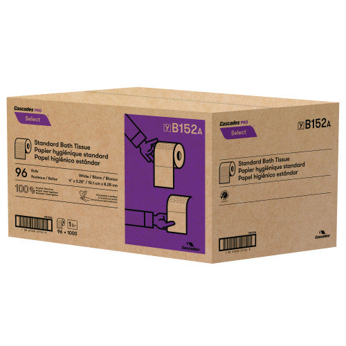 Cascades® Pro Select Standard Toilet Paper, 1-Ply, 1,000-ft. Roll, 96 Rolls (B152)