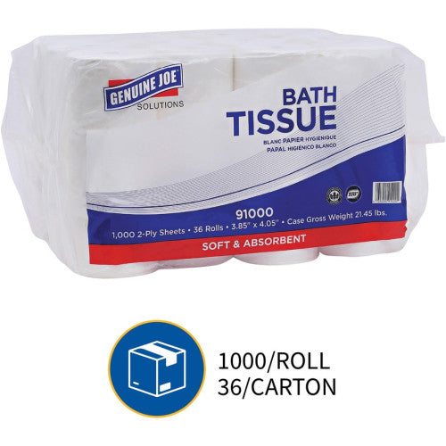 Genuine Joe® Standard Toilet Paper, 2-Ply, 1,000 Sheets, 2,016 Rolls (GJO91000PL)