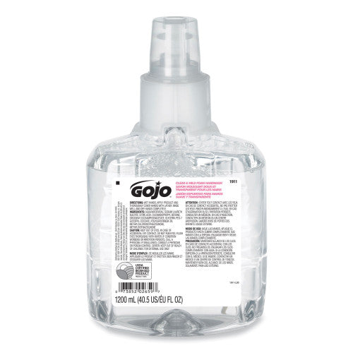 GOJO Clear and Mild Foam Handwash Refill, For LTX-12 Dispenser, Fragrance-Free, 1,200 mL, 2/Carton (191102CT)