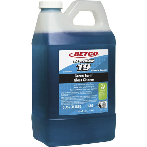 Betco Fastdraw 19 Green Earth Glass Cleaner, Pleasant Scent, 2 L Bottle, 4/Carton (5354700)