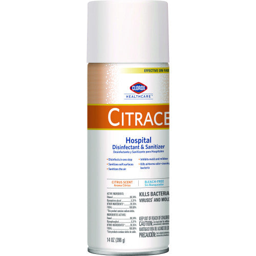 Clorox Healthcare Citrace Hospital Disinfectant and Sanitizer, Citrus, 14 oz Aerosol Spray, 12/Carton (49100)