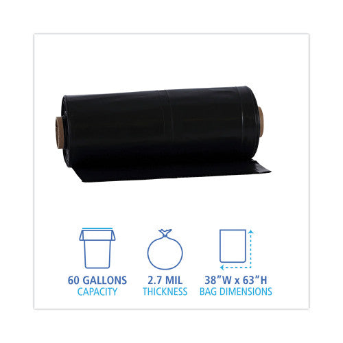 Boardwalk Industrial Drum Liners Rolls, 60 gal, 2.7 mil, 38" x 63", Black, 50/Carton (BWKD38634BN)