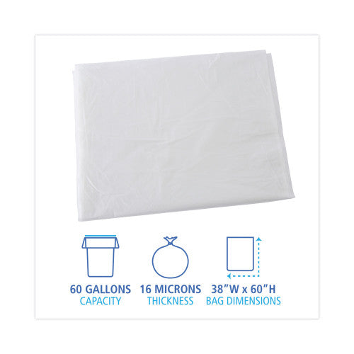 Boardwalk High Density Industrial Can Liners Flat Pack, 60 gal, 16 mic, 38" x 60", Natural, Flat Pack, 100/Carton (BWKH3860S)