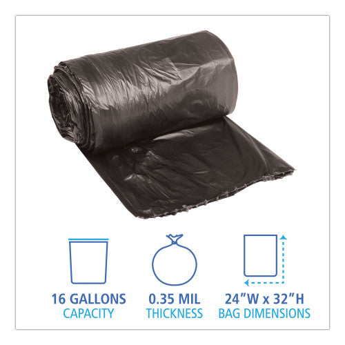 Boardwalk Low-Density Waste Can Liners, 16 gal, 0.35 mil, 24" x 32", Black, Perforated Roll, 50 Bags/Roll, 10 Rolls/Carton (BWK2432L)