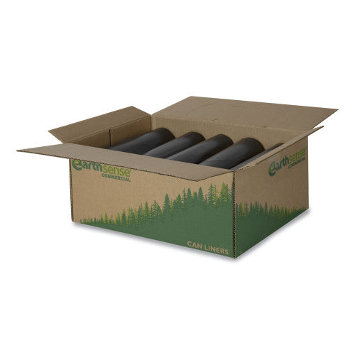 Earthsense Linear Low Density Recycled Can Liners, 60 gal, 1.25 mil, 38" x 58", Black, 10 Bags/Roll, 10 Rolls/Carton (RNW6050)