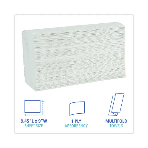 Boardwalk Multifold Paper Towels, White, 1-Ply, 250 Towels, 16 Packs (BWK6200)