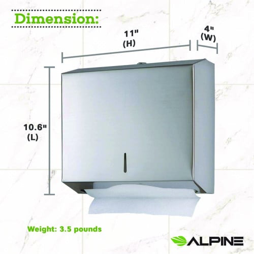 Alpine Horizontal C-Fold/Multi-Fold Paper Towel Dispenser, 10.2 x 4 x 11.2, Brushed Nickel