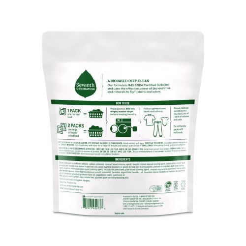 Seventh Generation Natural Laundry Detergent Packs, Powder, Lavender Scent, 45 Packets/Pack, 8/Carton