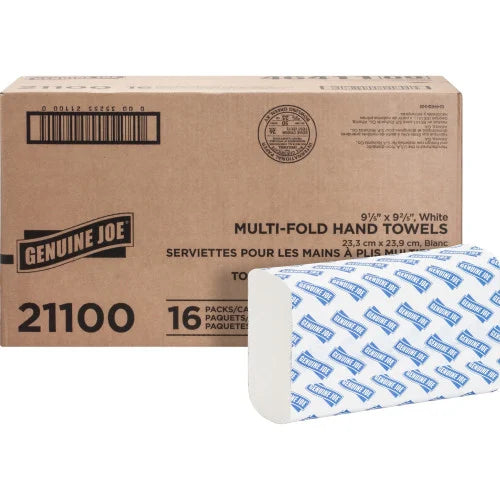 Genuine Joe® Multifold Paper Towels, 250 Towel Packs, 16 Packs (GJO21100)