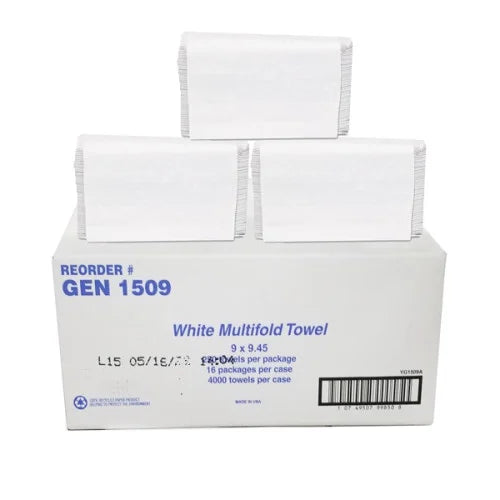 GEN Folded Paper Towels, Multifold, 9 x 9.45, White, 250 Towels/Pack, 16 Packs/Carton (GEN1509)
