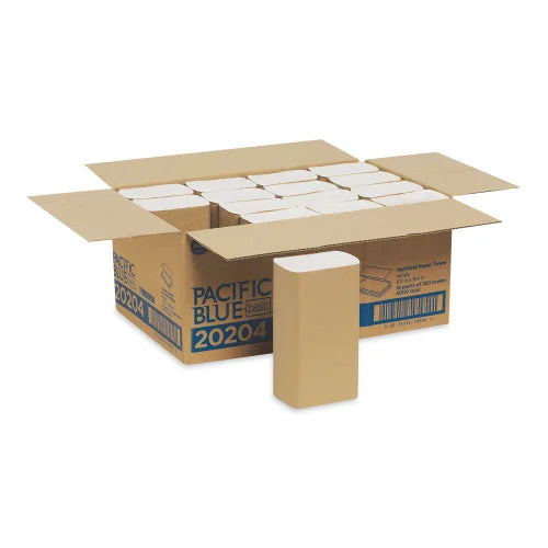Georgia Pacific Professional Pacific Blue Basic Folded Paper Towel, 1-Ply, 9.2 x 9.4, White, 250/Pack, 16 Packs/Carton (20204)