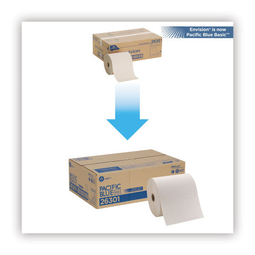 Georgia Pacific Professional Pacific Blue Basic Nonperforated Paper Towels, 1-Ply, 7.78 x 800 ft, Brown, 6 Rolls/Carton (26301)