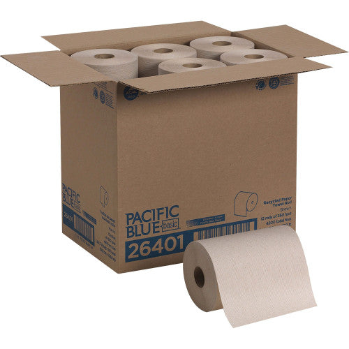 Georgia Pacific Professional Pacific Blue Basic Nonperforated Paper Towels, 1-Ply, 7.88 x 350 ft, Brown, 12 Rolls/Carton (26401)